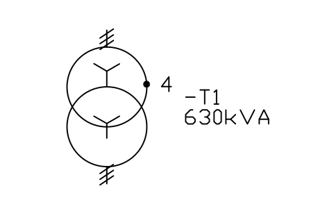 Preview of the Transformer, 3-phase, four taps symbol, block IEC_TRANSFORMER_3PH_TAPS_4