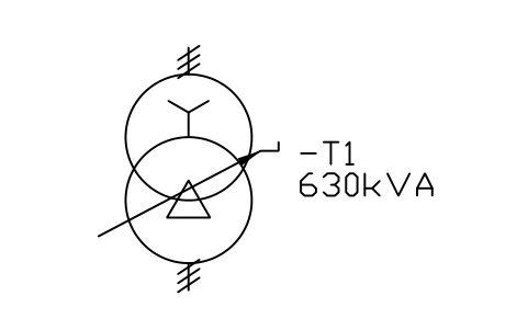 Transformer, 3-phase, tap changer sembolünün önizlemesi, blok IEC_TRANSFORMER_3PH_TAP_CHANGER