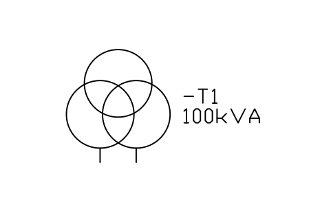 Preview of the Transformer, three windings symbol, block IEC_TRANSFORMER_3W