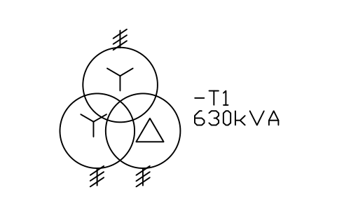 Preview of the Transformer, 3-phase, star-star-delta symbol, block IEC_TRANSFORMER_3W_STAR_STAR_DELTA