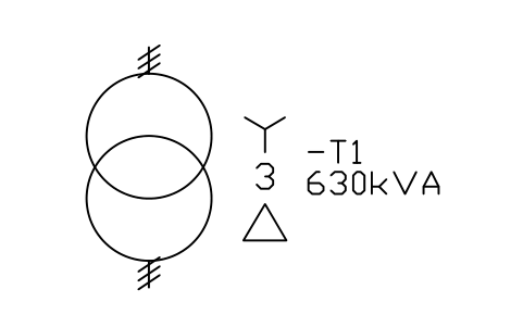 Transformer bank, 1-phase units, star-delta sembolünün önizlemesi, blok IEC_TRANSFORMER_BANK_STAR_DELTA