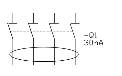 Aperçu du symbole Interrupteur différentiel tétrapolaire, bloc IEC_RCD_4P