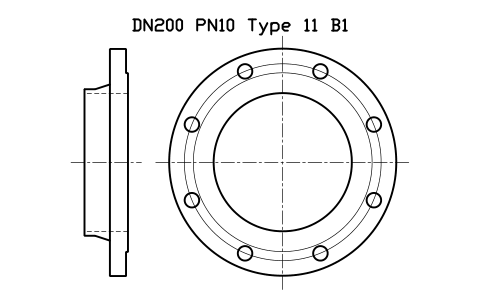 DN200 PN10 Type 11 B1 sembolünün önizlemesi, blok FLE_EN1092_11_PN10_DN200