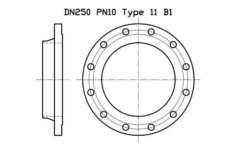 DN250 PN10 Type 11 B1 sembolünün önizlemesi, blok FLE_EN1092_11_PN10_DN250