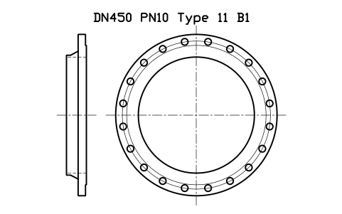 DN450 PN10 Type 11 B1 sembolünün önizlemesi, blok FLE_EN1092_11_PN10_DN450