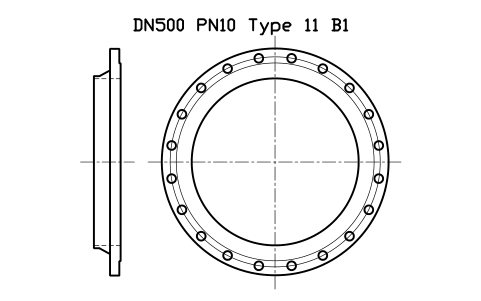 DN500 PN10 Type 11 B1 sembolünün önizlemesi, blok FLE_EN1092_11_PN10_DN500