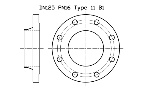 DN125 PN16 Type 11 B1 sembolünün önizlemesi, blok FLE_EN1092_11_PN16_DN125