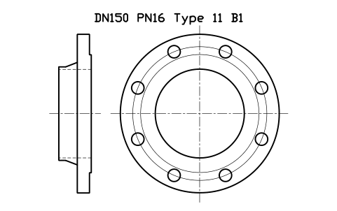 DN150 PN16 Type 11 B1 sembolünün önizlemesi, blok FLE_EN1092_11_PN16_DN150