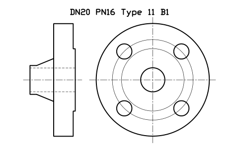 DN20 PN16 Type 11 B1 sembolünün önizlemesi, blok FLE_EN1092_11_PN16_DN20