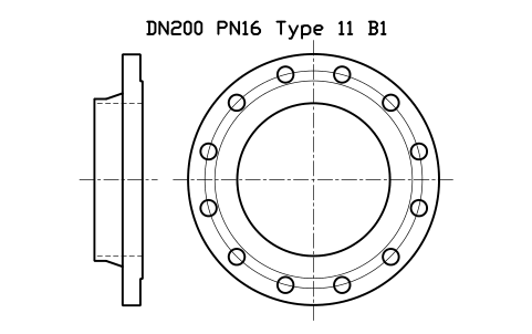 DN200 PN16 Type 11 B1 sembolünün önizlemesi, blok FLE_EN1092_11_PN16_DN200