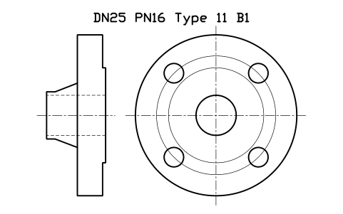 DN25 PN16 Type 11 B1 sembolünün önizlemesi, blok FLE_EN1092_11_PN16_DN25
