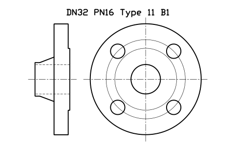 DN32 PN16 Type 11 B1 sembolünün önizlemesi, blok FLE_EN1092_11_PN16_DN32