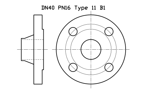 DN40 PN16 Type 11 B1 sembolünün önizlemesi, blok FLE_EN1092_11_PN16_DN40