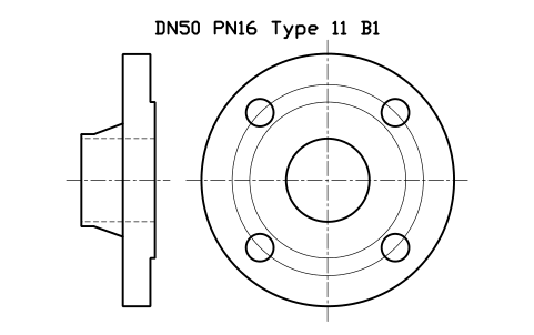DN50 PN16 Type 11 B1 sembolünün önizlemesi, blok FLE_EN1092_11_PN16_DN50