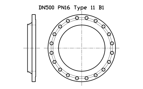 DN500 PN16 Type 11 B1 sembolünün önizlemesi, blok FLE_EN1092_11_PN16_DN500
