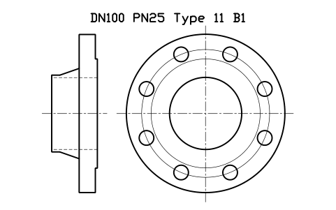 DN100 PN25 Type 11 B1 sembolünün önizlemesi, blok FLE_EN1092_11_PN25_DN100