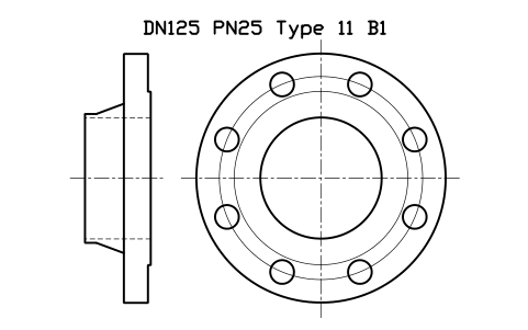DN125 PN25 Type 11 B1 sembolünün önizlemesi, blok FLE_EN1092_11_PN25_DN125