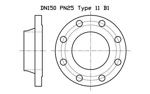 DN150 PN25 Type 11 B1 sembolünün önizlemesi, blok FLE_EN1092_11_PN25_DN150
