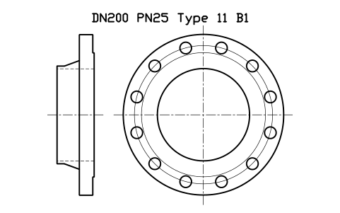 DN200 PN25 Type 11 B1 sembolünün önizlemesi, blok FLE_EN1092_11_PN25_DN200