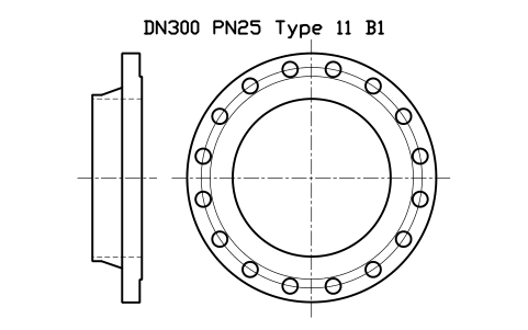 DN300 PN25 Type 11 B1 sembolünün önizlemesi, blok FLE_EN1092_11_PN25_DN300