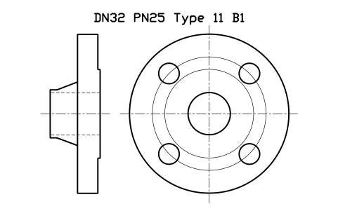 DN32 PN25 Type 11 B1 sembolünün önizlemesi, blok FLE_EN1092_11_PN25_DN32