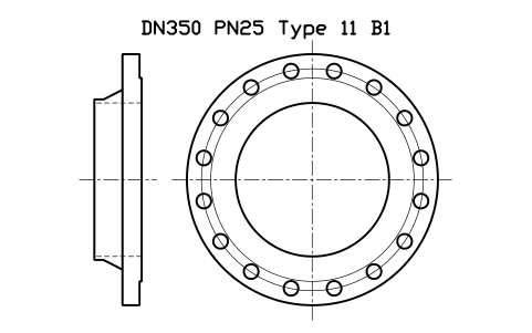 DN350 PN25 Type 11 B1 sembolünün önizlemesi, blok FLE_EN1092_11_PN25_DN350