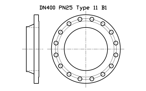DN400 PN25 Type 11 B1 sembolünün önizlemesi, blok FLE_EN1092_11_PN25_DN400