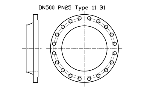 DN500 PN25 Type 11 B1 sembolünün önizlemesi, blok FLE_EN1092_11_PN25_DN500