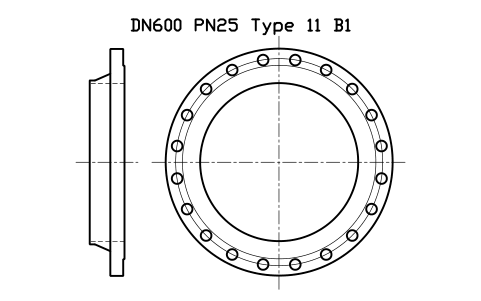 DN600 PN25 Type 11 B1 sembolünün önizlemesi, blok FLE_EN1092_11_PN25_DN600