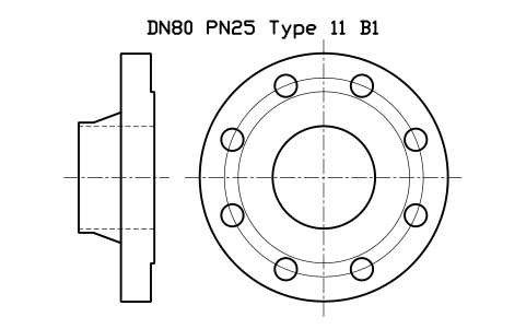 DN80 PN25 Type 11 B1 sembolünün önizlemesi, blok FLE_EN1092_11_PN25_DN80
