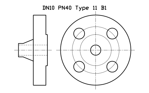 DN10 PN40 Type 11 B1 sembolünün önizlemesi, blok FLE_EN1092_11_PN40_DN10