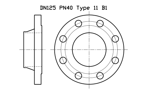 DN125 PN40 Type 11 B1 sembolünün önizlemesi, blok FLE_EN1092_11_PN40_DN125