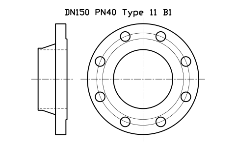DN150 PN40 Type 11 B1 sembolünün önizlemesi, blok FLE_EN1092_11_PN40_DN150