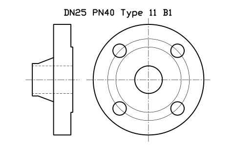 DN25 PN40 Type 11 B1 sembolünün önizlemesi, blok FLE_EN1092_11_PN40_DN25
