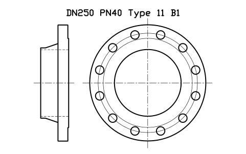 DN250 PN40 Type 11 B1 sembolünün önizlemesi, blok FLE_EN1092_11_PN40_DN250