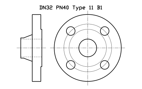 DN32 PN40 Type 11 B1 sembolünün önizlemesi, blok FLE_EN1092_11_PN40_DN32