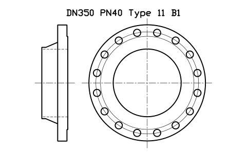 DN350 PN40 Type 11 B1 sembolünün önizlemesi, blok FLE_EN1092_11_PN40_DN350