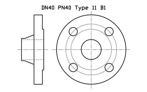 DN40 PN40 Type 11 B1 sembolünün önizlemesi, blok FLE_EN1092_11_PN40_DN40