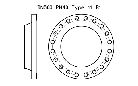 DN500 PN40 Type 11 B1 sembolünün önizlemesi, blok FLE_EN1092_11_PN40_DN500