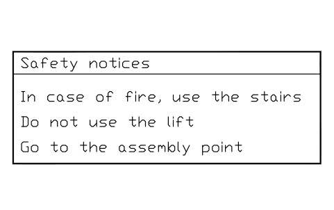 Preview of the Safety notices box with three lines symbol, block ESC_BOX_NOTICES