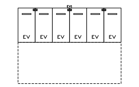 Preview of the Retail car park, 6 bays, 3 pedestals symbol, block EVC_LAYOUT_RETAIL_6