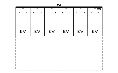 Preview of the Basement car park, 6 bays, wall boxes symbol, block EVC_LAYOUT_WALLBOX_6