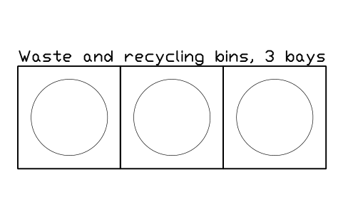 Aperçu du symbole Waste and recycling bins, 3 bays, bloc EVT_BIN_3BAY