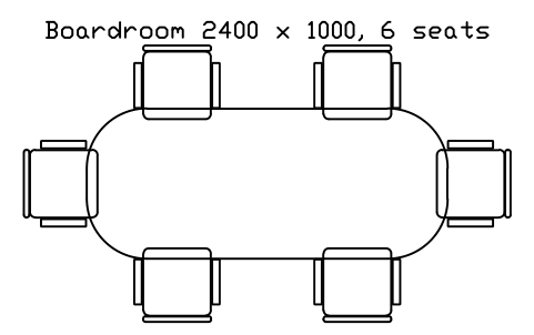Aperçu du symbole Boardroom 2400 x 1000, 6 seats, bloc EVT_BOARD_2400
