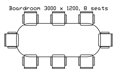 Aperçu du symbole Boardroom 3000 x 1200, 8 seats, bloc EVT_BOARD_3000