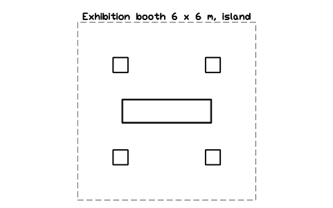Aperçu du symbole Exhibition booth 6 x 6 m, island, bloc EVT_BOOTH_6X6