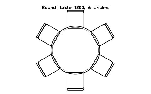 Aperçu du symbole Round table 1200, 6 chairs, bloc EVT_ROUND_1200_6