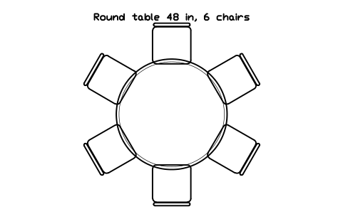 Aperçu du symbole Round table 48 in, 6 chairs, bloc EVT_ROUND_48IN_6
