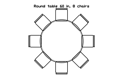 Aperçu du symbole Round table 60 in, 8 chairs, bloc EVT_ROUND_60IN_8
