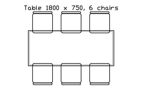 Aperçu du symbole Table 1800 x 750, 6 chairs, bloc EVT_TABLE_1800_6